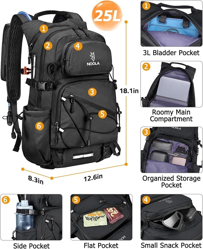 NOOLA Hydration Backpack with 3L Water Bladder, 22L / 25L Water Backpack - Image 3