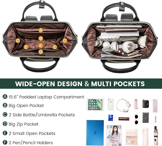 LOVEVOOK Leather Backpacks for Women, 15.6 inch Leather Laptop Backpack Women - Image 2