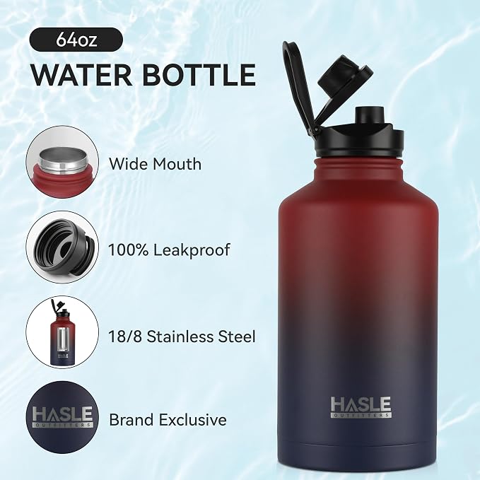 HASLE OUTFITTERS Half Gallon Insulated Water Bottles 64 oz, Stainless Steel - Image 2