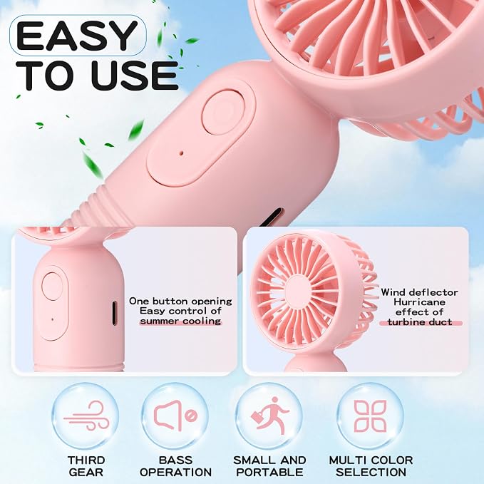 Rossesay 3 Pcs Mini Portable Fan Bulk Cute Handheld Lightweight Small Little - Image 3