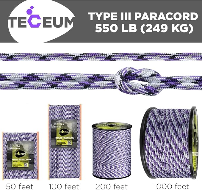 TECEUM 5/32" Paracord Rope 1000 – 1000ft / 200ft / 100ft / 50ft – Tactical - Image 9