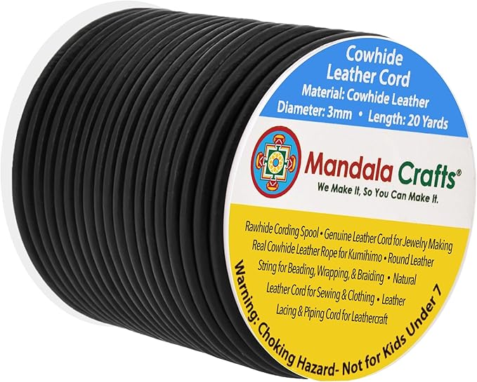 Mandala Crafts Round Cowhide Genuine Black Leather Cord by MandalaCrafts