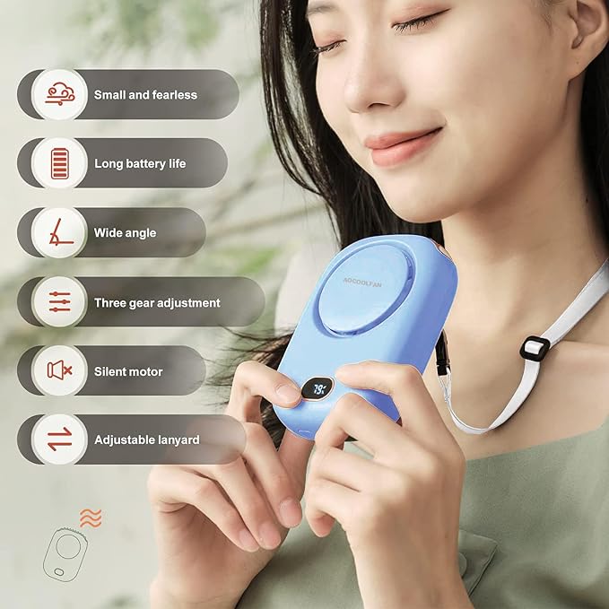 AOCOOLFAN Portable Neck Fan, Mini Small Personal Handheld Fan USB Rechargeable - Image 2