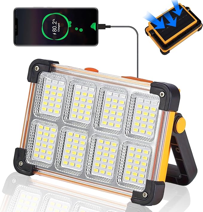 120W Solar Rechargeable Work Light, 144 LED 10000LM Portable Flood Light by YXQUA