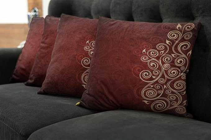 Ambesonne Burgundy Throw Pillow Cushion Case Pack of 4, Floral Swirls Ivy Image - Image 7