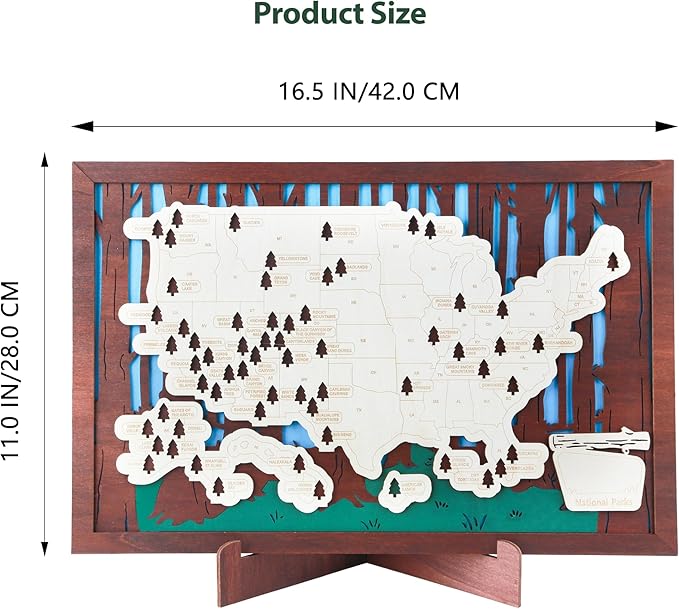 Wooden US National Parks Map Travel Tracker – 3-Layer Framed Wall Art - Image 2