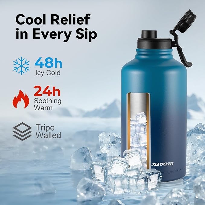 KXIAOCHEN Insulated Water Bottle, Stainless Steel Water Bottle, 2 Lids - Image 2