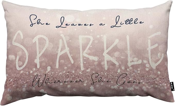 TKS MITLAN Sparkle Pillow Covers 12x20 Inch Glitter Pink She Leaves A Little by TKS+MITLAN