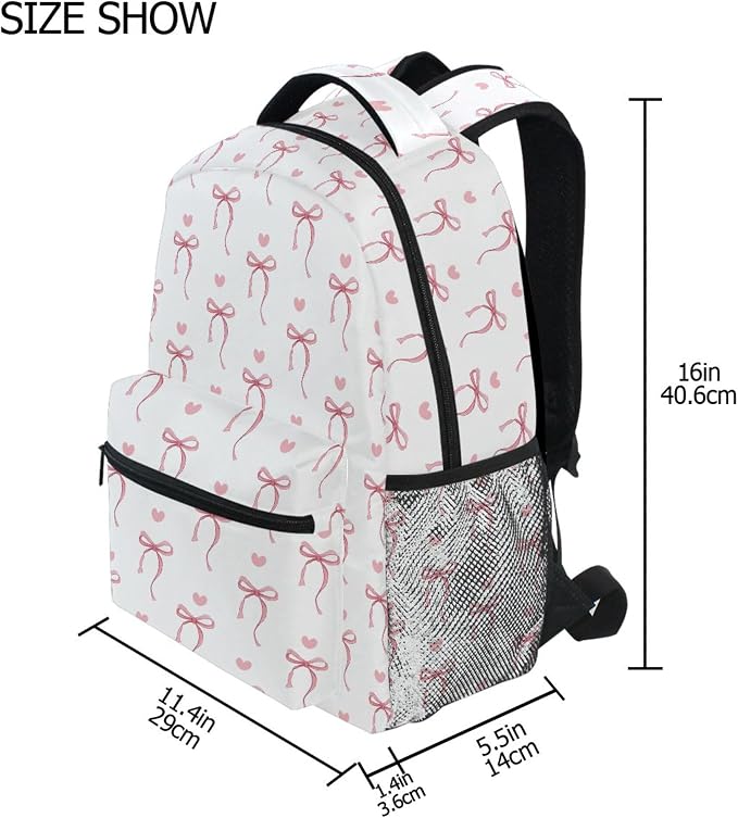 Wamika Pink Bow Girl Backpack Cute Heart Bowknot Ribbon School Backpack Kid - Image 2
