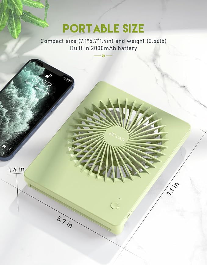 Zuvas Desk Fan Battery Operated Fan Rechargeable 180°Tilt Folding Personal Fan - Image 6