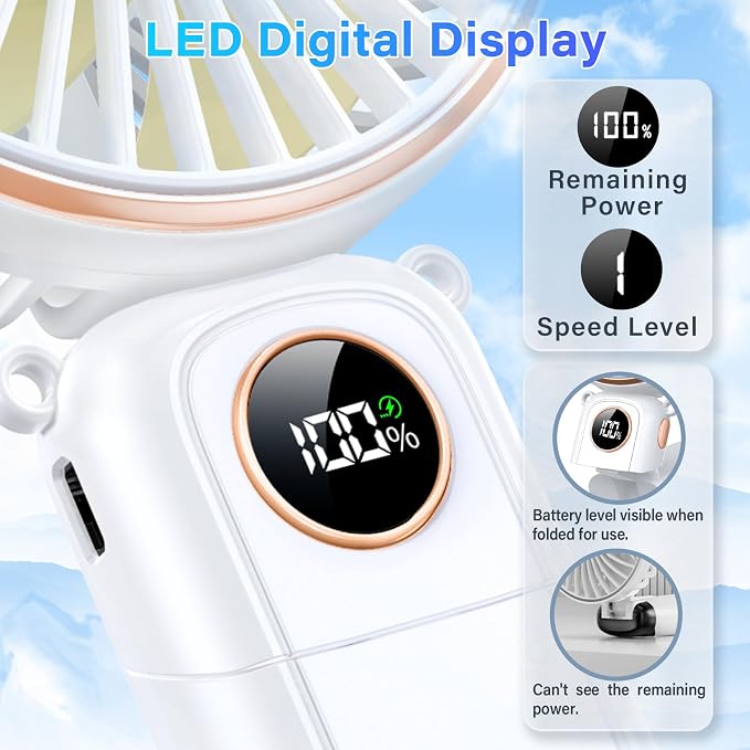 Portable Handheld Fan 5200mAh, USB Rechargeable Foldable Electric Personal - Image 4