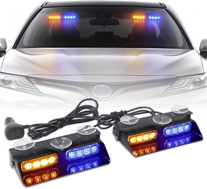 XRIDONSEN 2 in 1 Dash Emergency Strobe Lights Front/Rear Amber Blue Windshield by XRIDONSEN