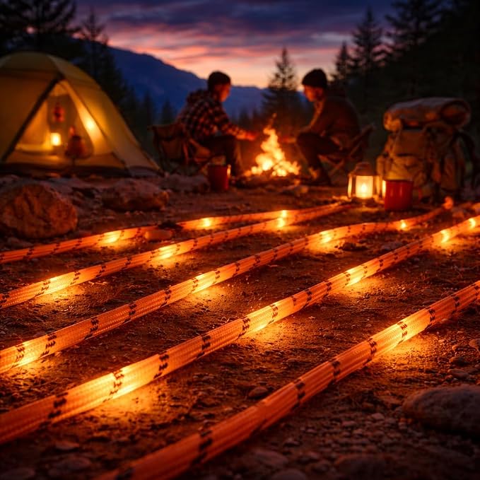 Solar Luminous Paracord Rope, 23ft Solar-Powered Orange Glow Rope - Image 4