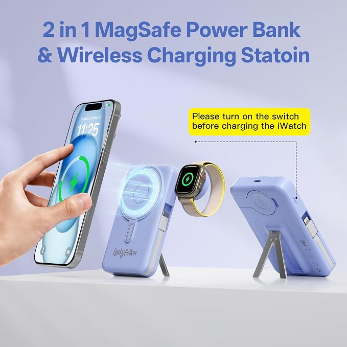 Magnetic Portable Charger Built-in Cables, 10000mAh Fast Charging Wireless - Image 2