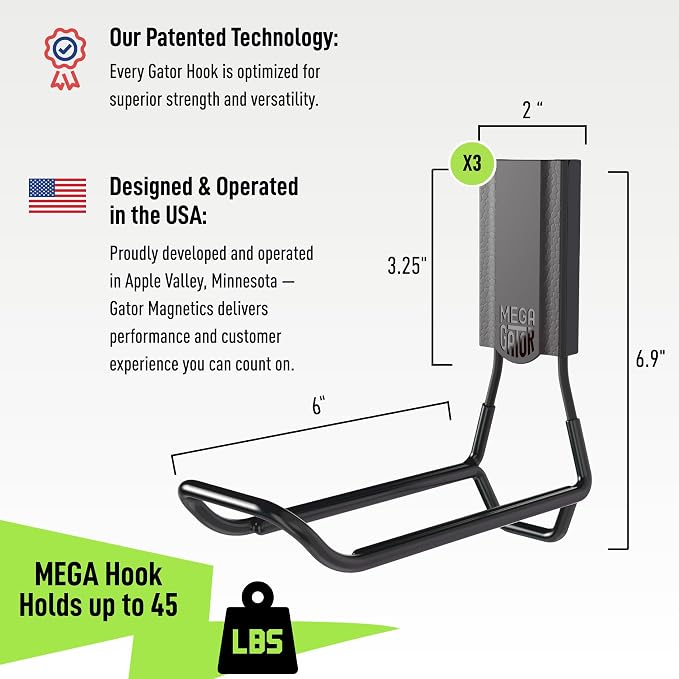 GATOR MAGNETICS MEGA 6 in Closed Hooks, 45 lb Heavy Duty Magnetic Hooks - Image 2