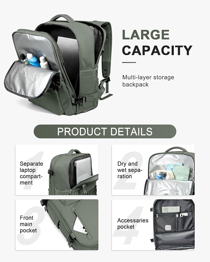 WONHOX Large Travel Backpack Carry on Flight Approved Laptop Work Business - Image 4