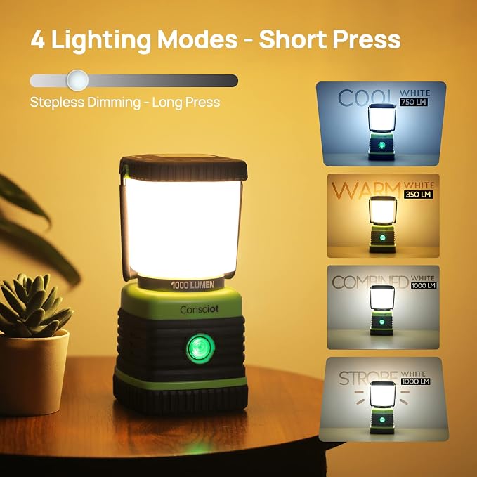 Consciot LED Battery Powered Camping Lantern, 4 Light Modes, IPX4 Waterproof - Image 3