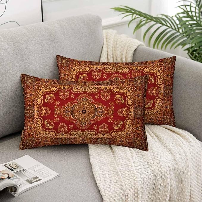 Red Oriental Persias Couch Pillow Covers 12 X 20 Boho Set of 2 Pillowcases - Image 5