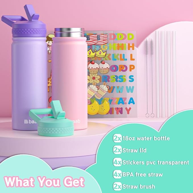 baab 18oz Kids Water Bottle, Insulated Water Bottle - Image 7