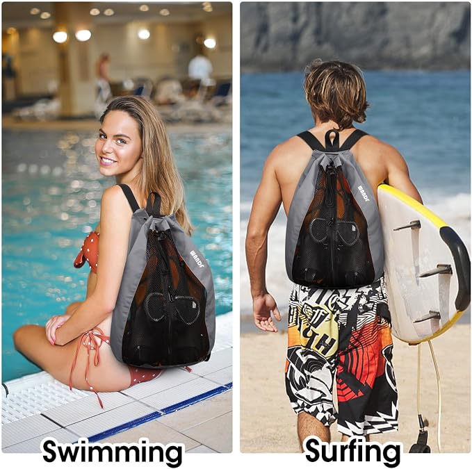 WANDF Swim Bag Mesh Drawstring Backpack Beach Backpack - Image 7