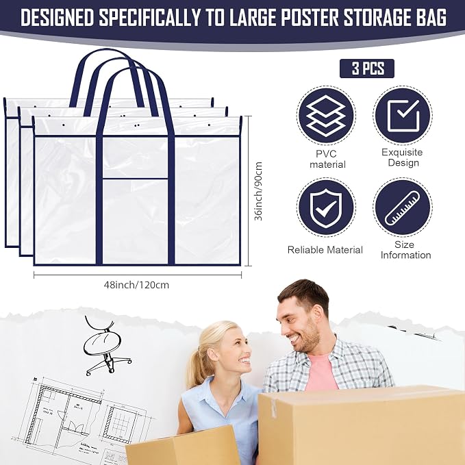Windyun 3 Pack Large Poster Storage Bag 48" x 36" Bulletin Board Holder Art - Image 2