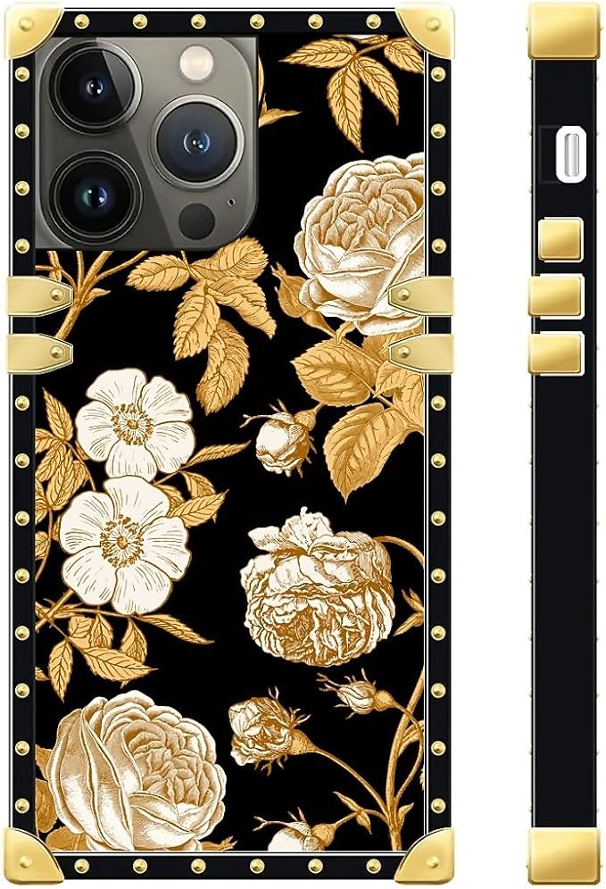 Compatible with iPhone 13 Pro Max Case, Blooming Rose Golden Flower Luxury - Image 3