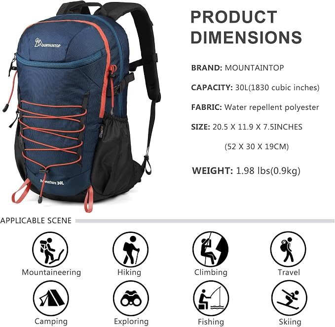 MOUNTAINTOP Hiking Backpack, 25/30L Camping Backpack, Men Women Hiking Daypack - Image 2