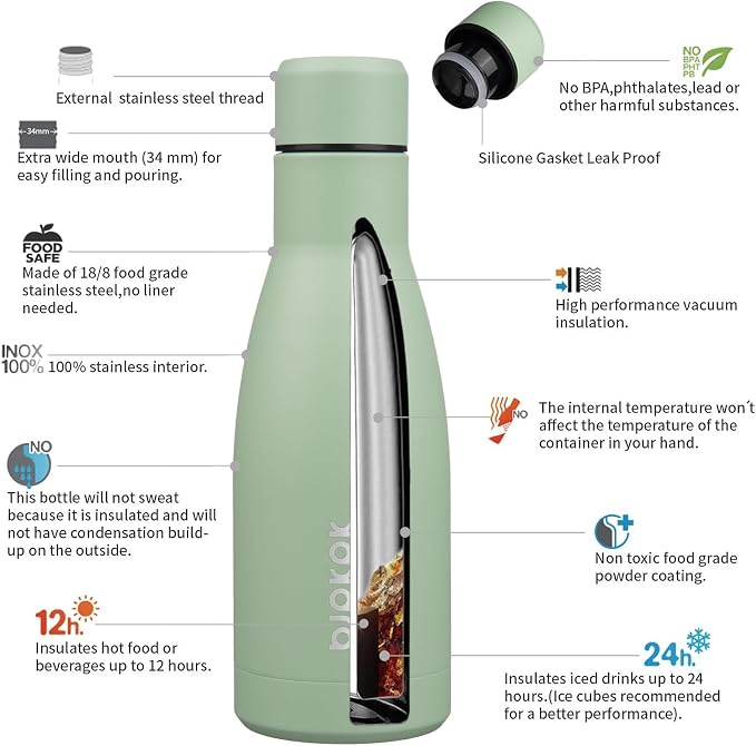 BJPKPK 12oz Water Bottles Stainless Steel Double Wall Vacuum Insulated Small - Image 3