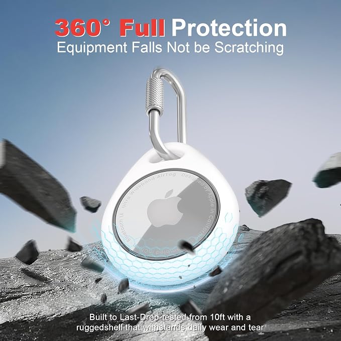 AirTag Holder with 304 Carabiner, 4 Pack IPX8 Waterproof Shockproof PC Hard Case - Image 4