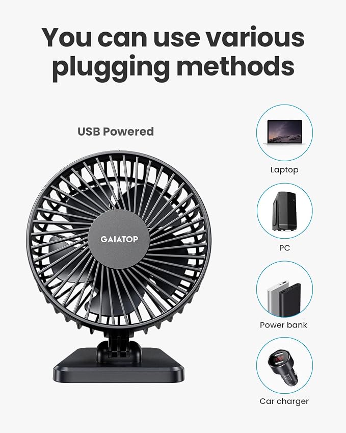 Gaiatop USB Desk Fan, Small But Powerful, Personal Portable Quiet 3 Speeds - Image 8