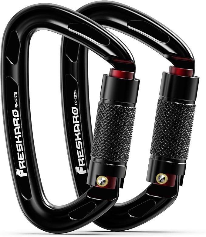 FresKaro UIAA Certified 25KN Auto Locking Climbing Carabiner Clips, Twist Lock by FresKaro