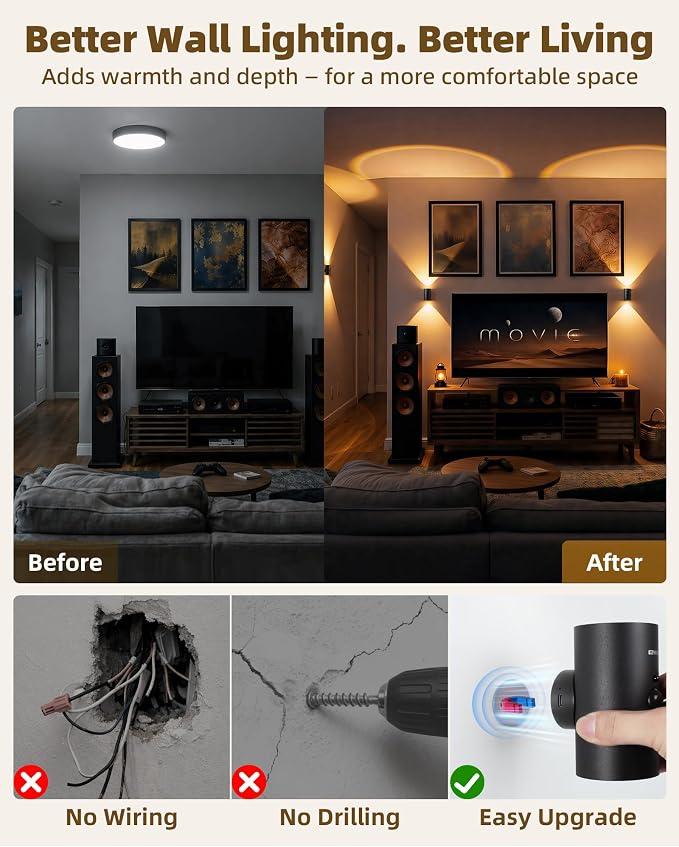 EZVALO Motion Sensor Wall Light, 4000mAh Rechargeable Battery Operated Wall - Image 2