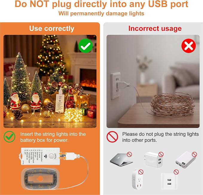 HXWEIYE Rechargeable Fairy Lights Battery Operated, DIY Timer & 8 Modes - Image 2