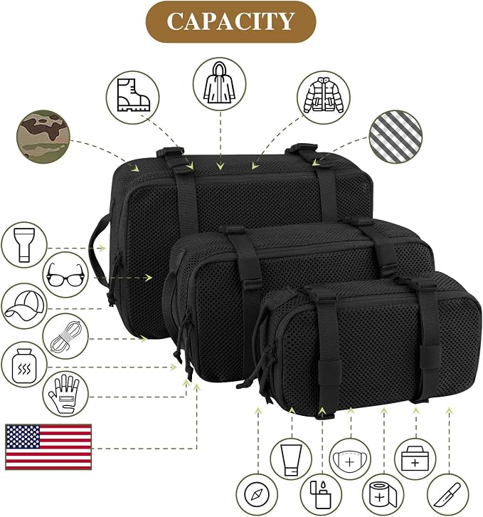 PETAC GEAR 3 PCS Tactical Modular Packing Cubes, Large Capacity Mesh Storage Bag - Image 2
