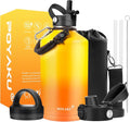 Water Bottle Insulated 32oz 40oz 64oz 128oz Straw Lid Spout Lid & 3 Lids by POYAKU