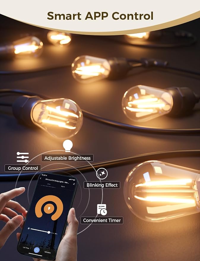 XMCOSY+ Smart Patio Lights 49Ft LED Outdoor String Lights Waterproof IP65 - Image 2