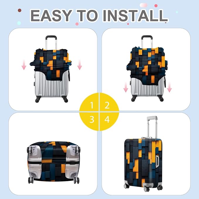 ANNA QUEEN Dark Geometric Wood Luggage Cover, Modern Abstract Suitcase Protector - Image 5
