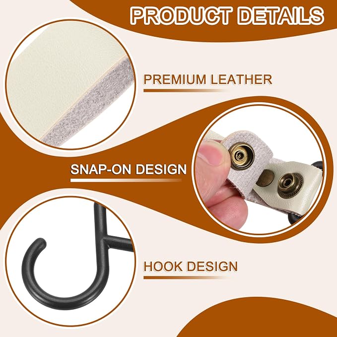 uxcell 5pcs PU Leather Hooks, S-Shape Hooks - Image 3