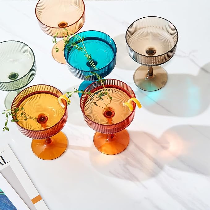 Khen Shatterproof Acrylic Ribbed Vintage Art Deco Martini, Champagne & Cocktail - Image 6