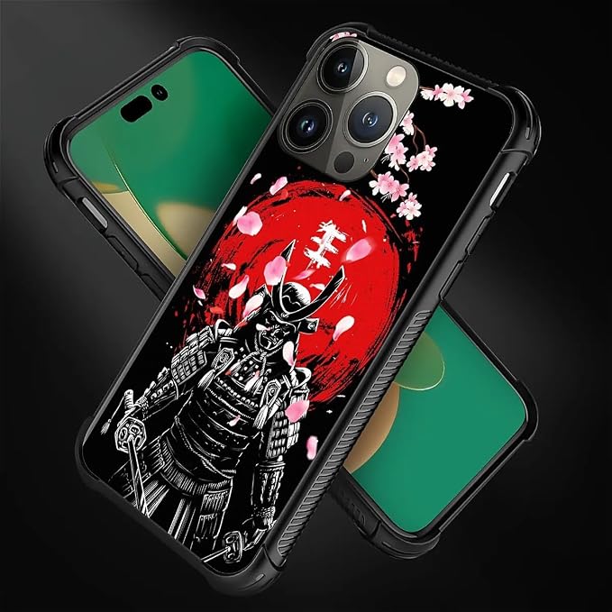 for iPhone 14 Pro Case, Sakura Japanese Samurai Pattern Graphic Design Girl Boy - Image 4