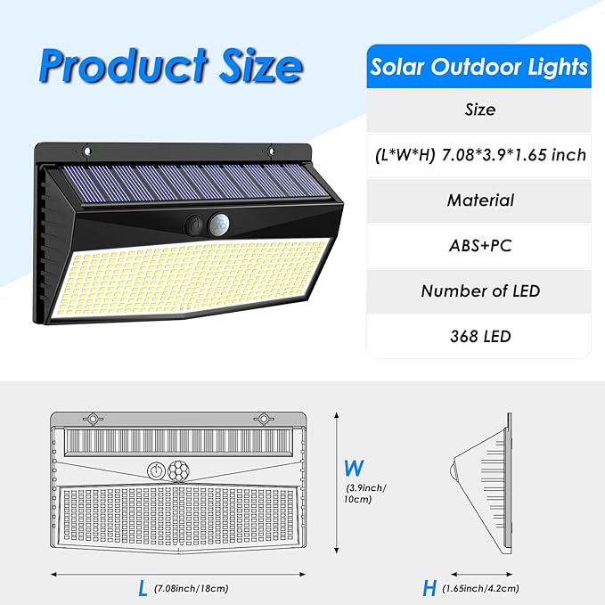 2 Pack 368 LED Solar Motion Sensor Lights Outdoor, Solar Fence Lights - Image 7