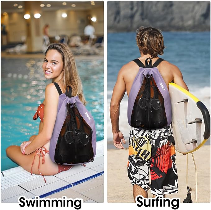 WANDF Swim Bag Mesh Drawstring Backpack Beach Backpack - Image 7