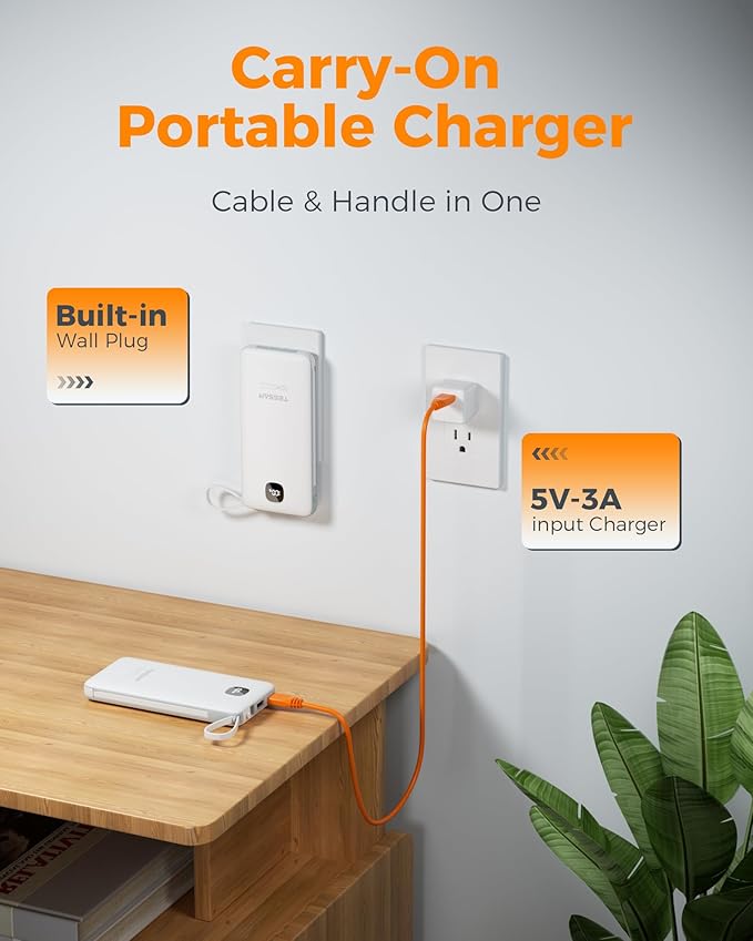 Portable Charger with Built in Cables, TESSAN 10000mAh Power Bank Fast Charging - Image 3