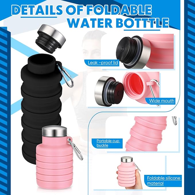 Baderke 2 Pcs Collapsible Water Bottles 17oz Silicone Travel Foldable Portable - Image 3