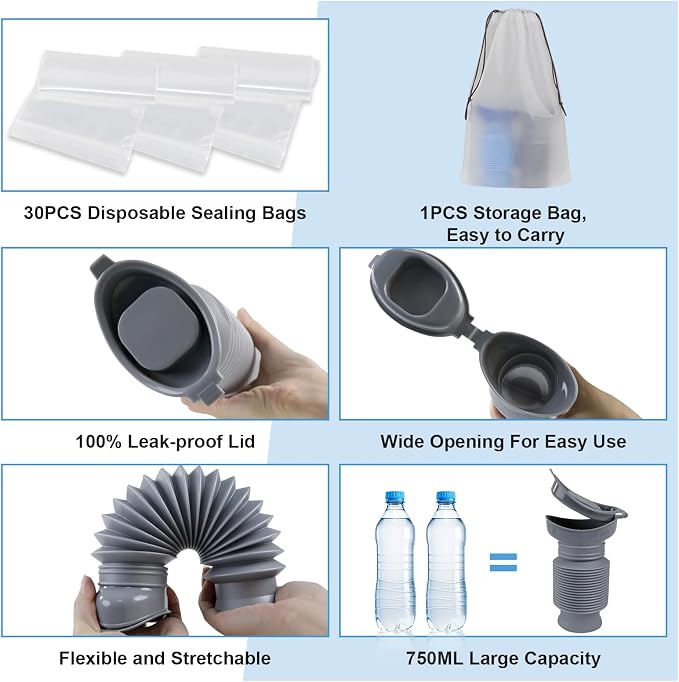 Pee Bottles for Men, Portable Urinal for Men, Collapsible Urine Bottle 750ML - Image 3