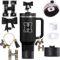 6pcs Black Stanley Cup Accessories Set, Bow Straw Topper by MOTEERLLU