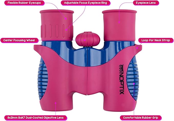 Binoculars for Kids, Girls or Boys Real Kids Binoculars in Vibrant Pink Blue - Image 6
