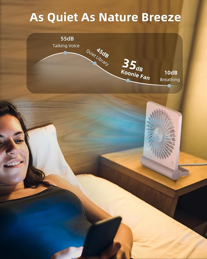 Koonie USB Fan, Strong Wind Ultra Quiet Small Desk Fan 220° Tilt Folding 3 - Image 5
