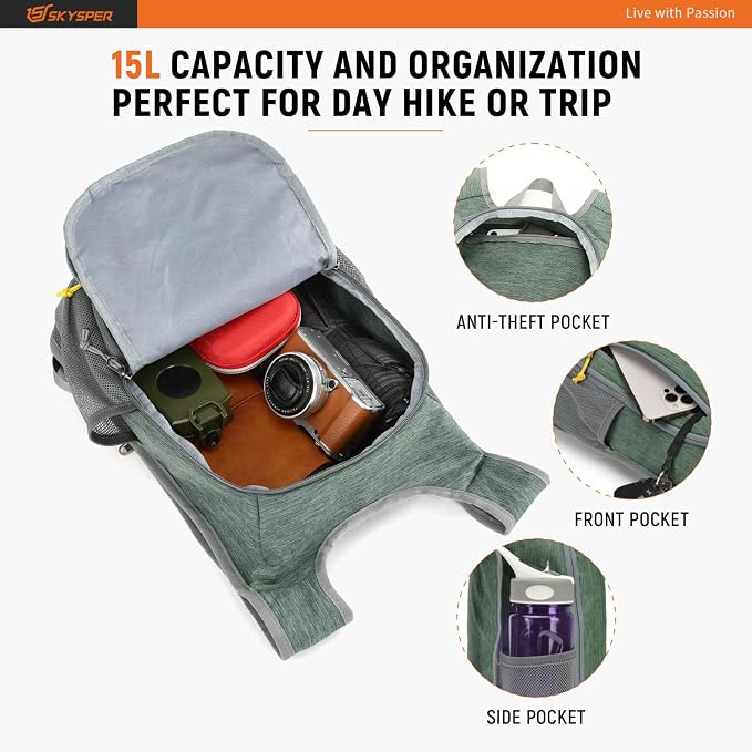 SKYSPER Small Daypack 10L/15L/20L Hiking Backpack Packable Lightweight Travel - Image 3