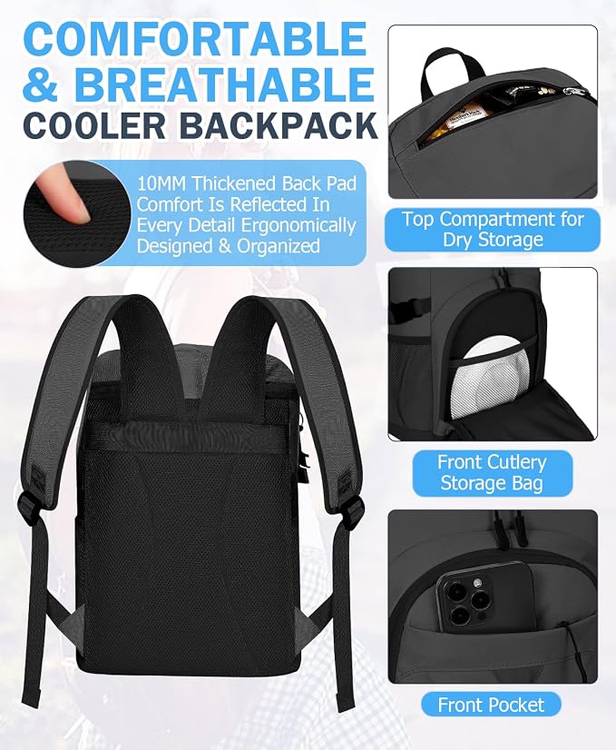 Cooler Backpack, 22L Waterproof Soft Backpack Coolers Leak Proof Beach Backpack - Image 5